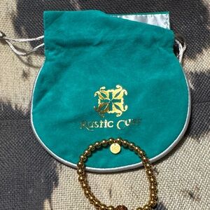 Rustic Cuff Gold Beaded Bracelet with Charm